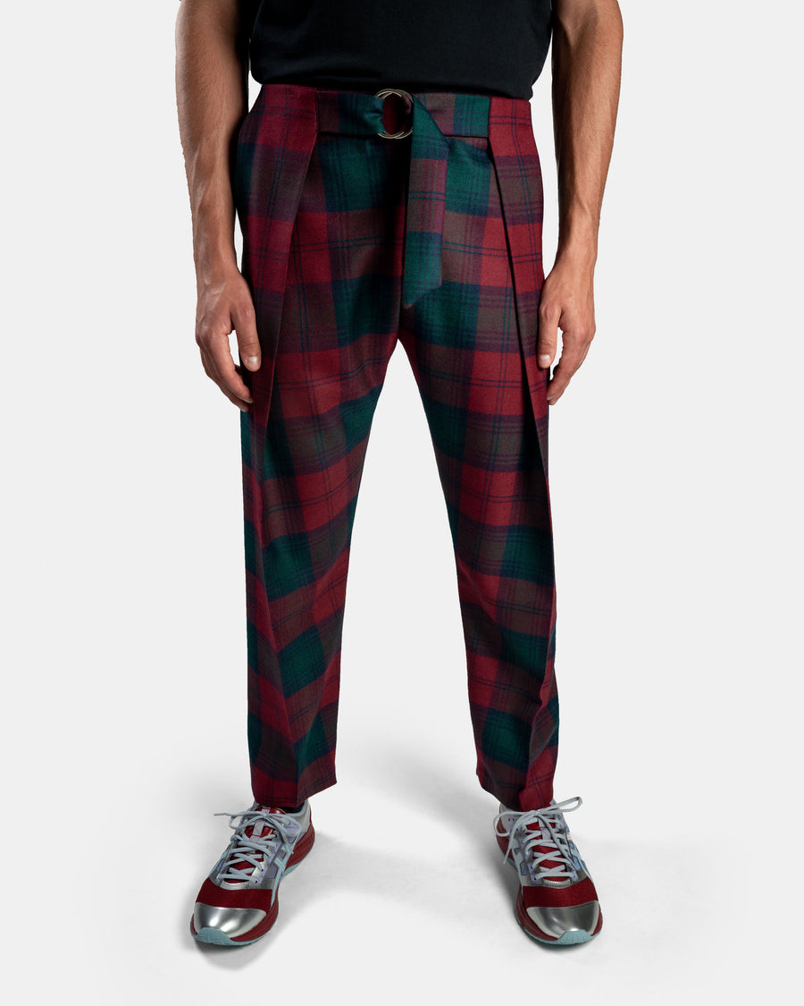 Pantalon graphique plis tartan vert et rouge | République joseph | vêtement homme