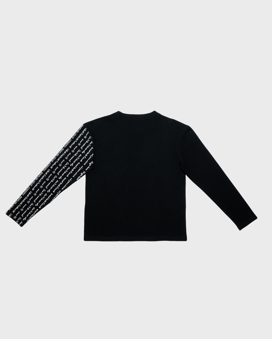 T-shirt 100% coton noir brodé blanc manche graphique | République joseph | vêtement homme