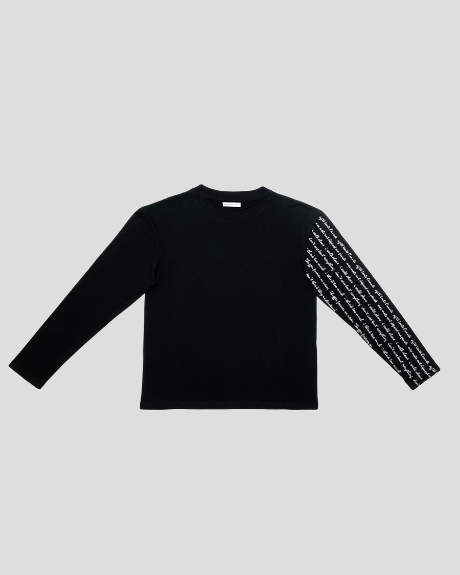 T-shirt 100% coton noir brodé blanc manche graphique | République joseph | vêtement homme