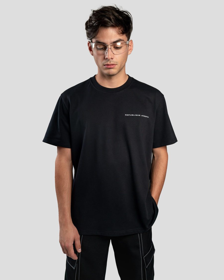 T-shirt graphique 100% coton noir imprimé blanc logo | Republique Joseph | vêtement homme