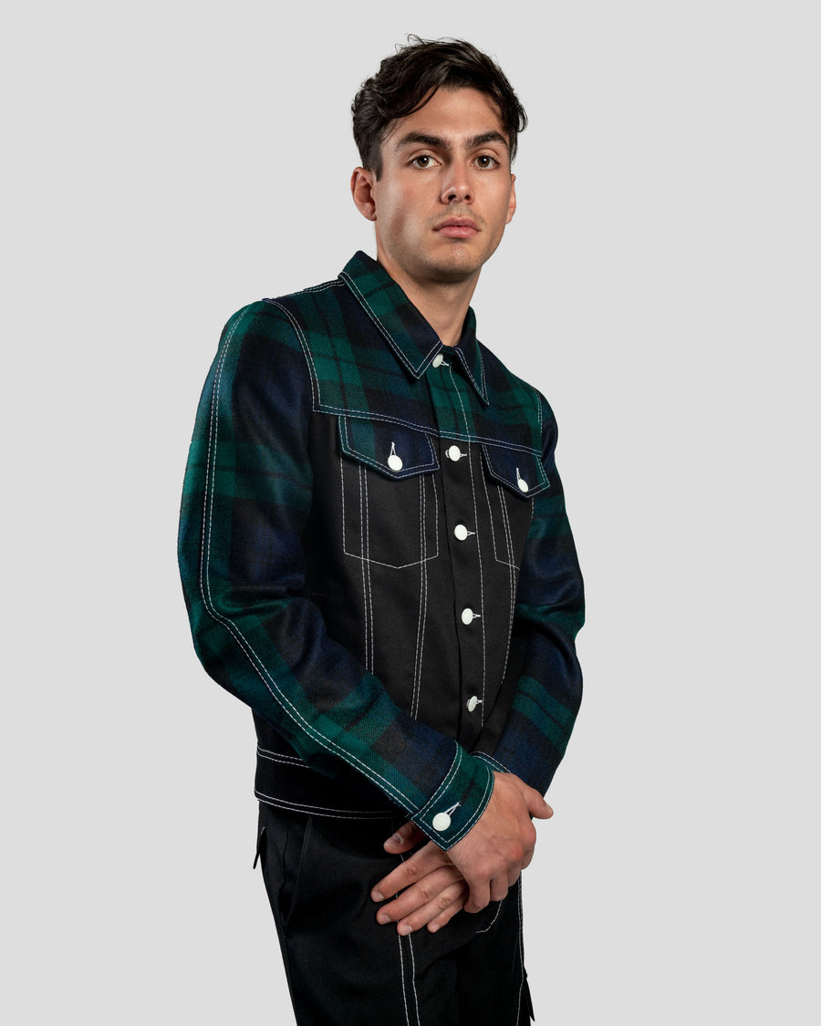 Veste en jean tartan vert et bleu CARRE TARTAN | République joseph | vêtement homme